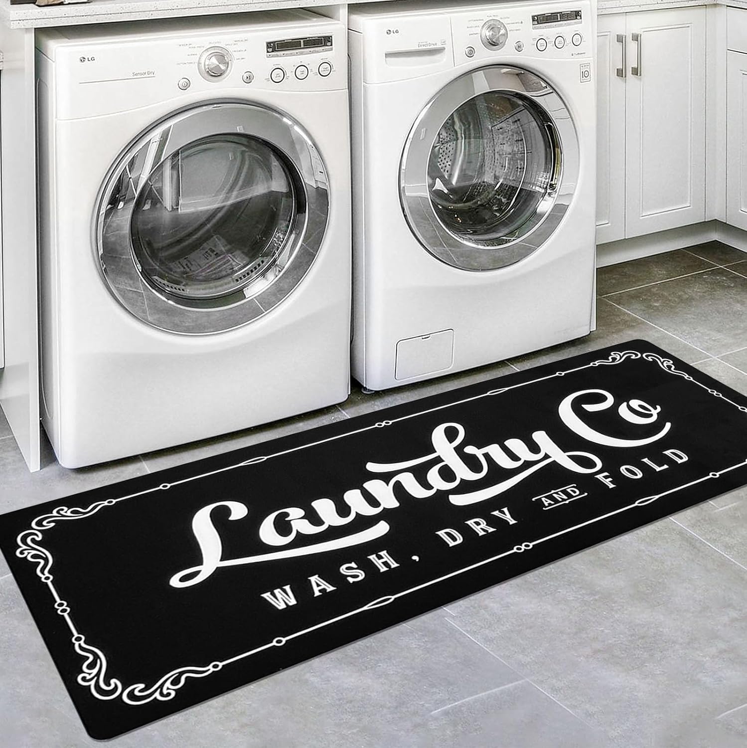 Lansny 24"x60" Laundry Rug Runner, Non Slip Waterproof Washable Floor Mat, Laundry Co. Rug for Farmhouse Laundry Decor, Kitchen, Bathroom, Mudroom (