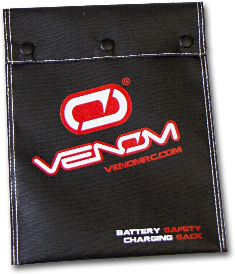 Venom Safety Charging Sack - Fire Resistant Material for LiPo/NiMH Battery Bag - Top Temperature Protector, Holder w/Stitching Thread & Locking Snaps - Safe Storage for Charging, Storing - Large