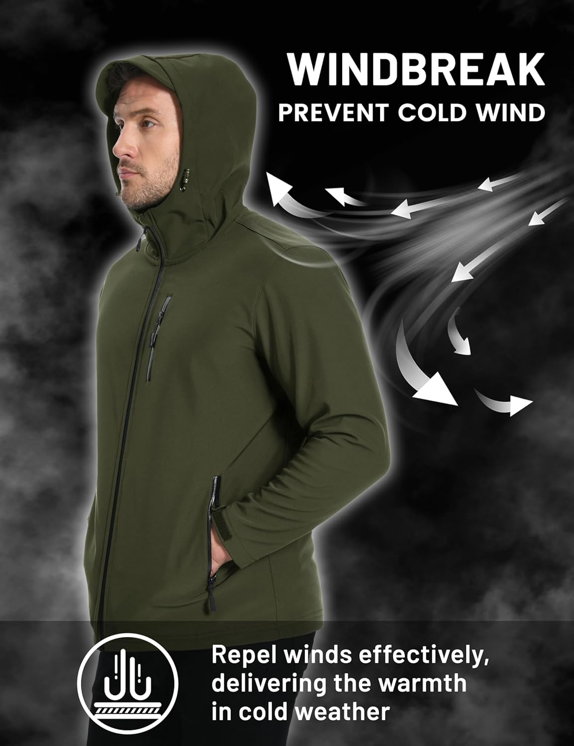 TACVASEN Men's Hooded Softshell Jacket Lightweight Waterproof Fleece Lined Windbreaker Rain Jacket Winter Outdoor Hiking - Image 3