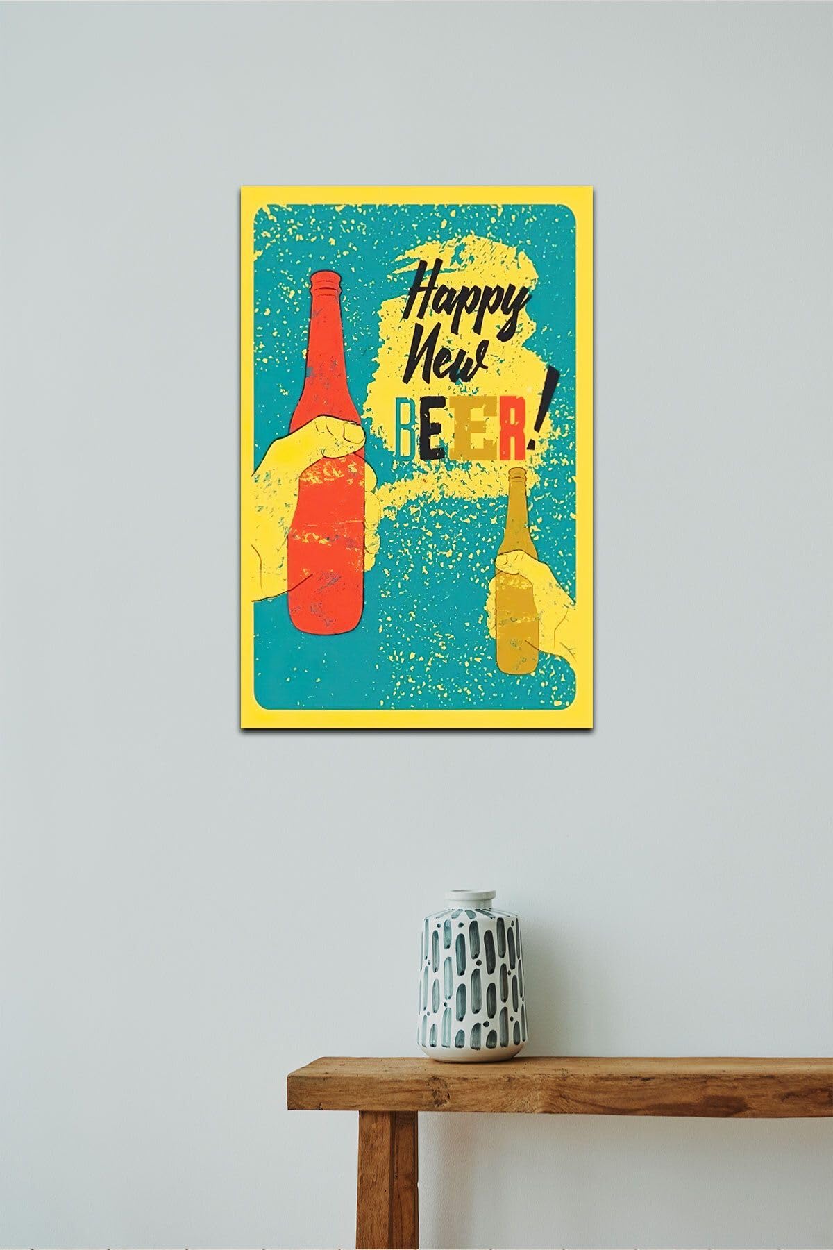 Dekolia Kuşe Kağıt Duvar Posteri Happy New Beer Retro Vintage Drtr0032
