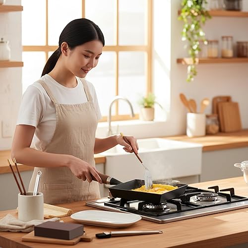 Miniatura 5 de Japanese Cast Iron Tamagoyaki Pan - Pre-Seasoned, Liquid Nitrogen Treated, Non-Rust, Ready to Use, Detachable Wood Handle, Oven Safe, for Omelets,