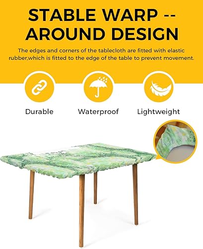 Miniatura 2 de Delicado mantel rectangular floral, elástico impermeable para mesas de 4 pies, mantel impermeable para fiestas, picnic, campamento, exteriores, 24 x