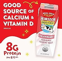 Vista 3 de Leche orgánica, leche entera orgánica Horizon Leche permanente, surtido de leche alimentada con pasto de vainilla, chocolate y fresa, cajas