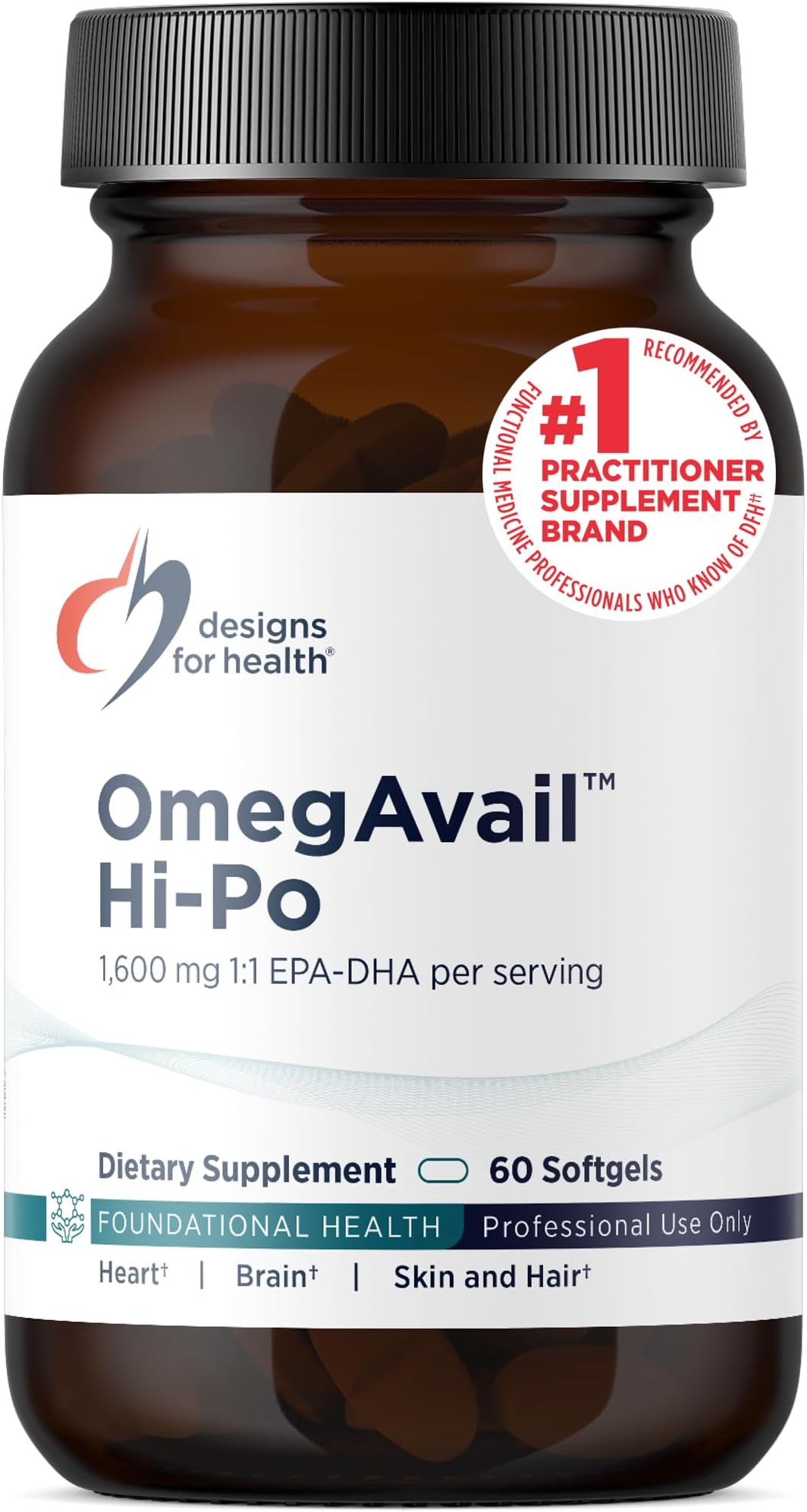 OmegAvail Hi-Po - TG (Triglyceride) Omega-3 Fish Oil Supplement, 1600mg EPA/DHA per Serving with Lemon + Vitamin E to Minimize Fishy Taste (60 Softgels)