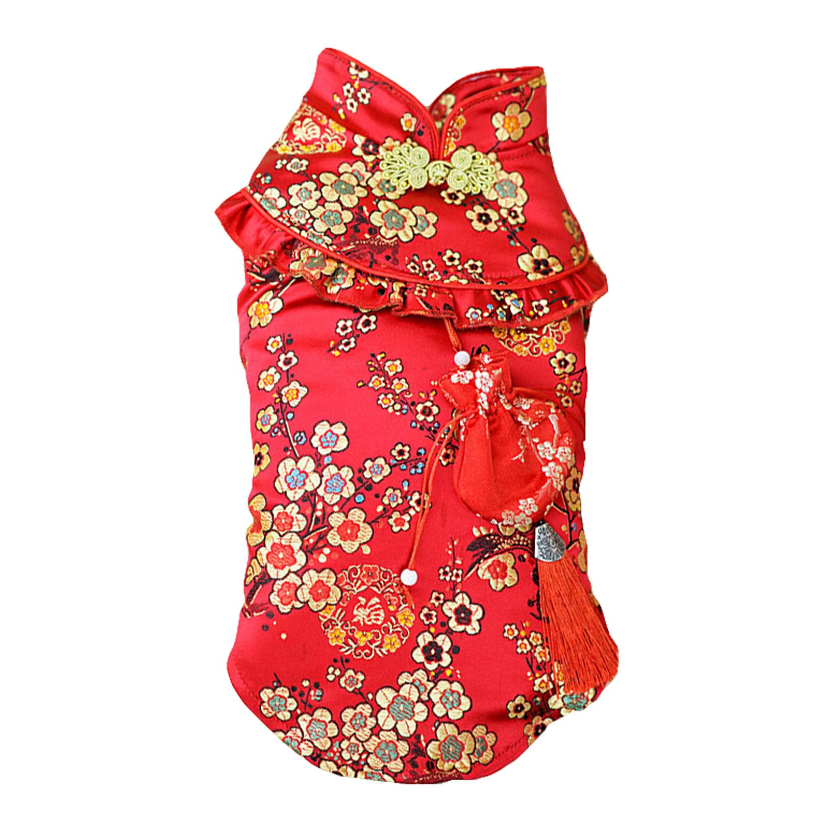 BAMY New Year Dog Cheongsam Fortune Bag Cat Tang Suit Chinese Traditional Pet Outfit Qipao for Cats Small Medium Dogs (2XL (Chest Circumference 26.8")