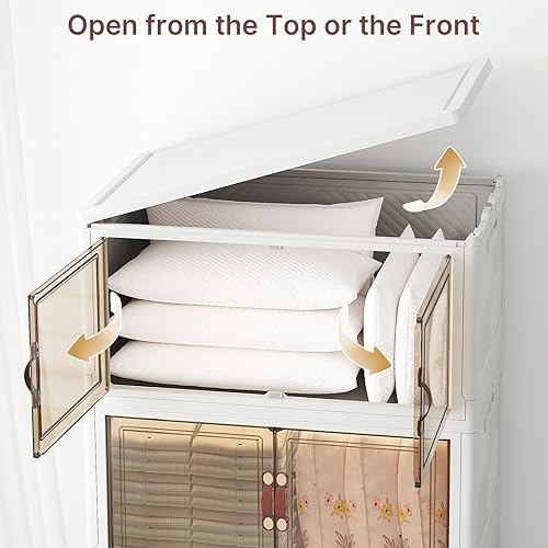 Miniatura 8 de Contenedores de almacenamiento apilables de 640 cuartos de galón con tapas, paquete de 4 contenedores grandes plegables con ruedas, armario de