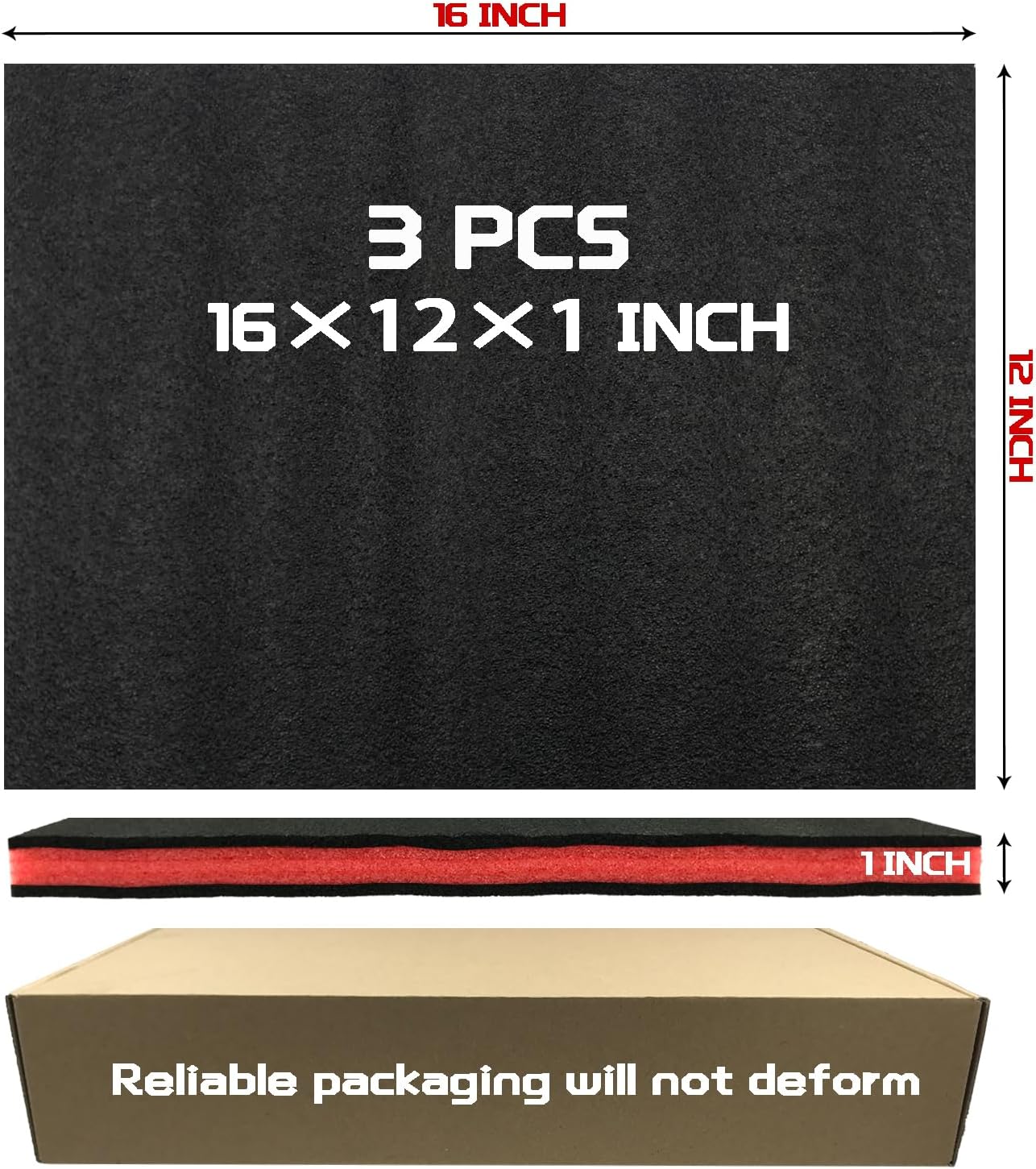 Tool Box Foam 3Pack, 16x12x1 Inch Multi-Layer Foam Inserts for Hard Cases & DIY, Professional Shock-Absorption Liners for Ultimate Tool Protection