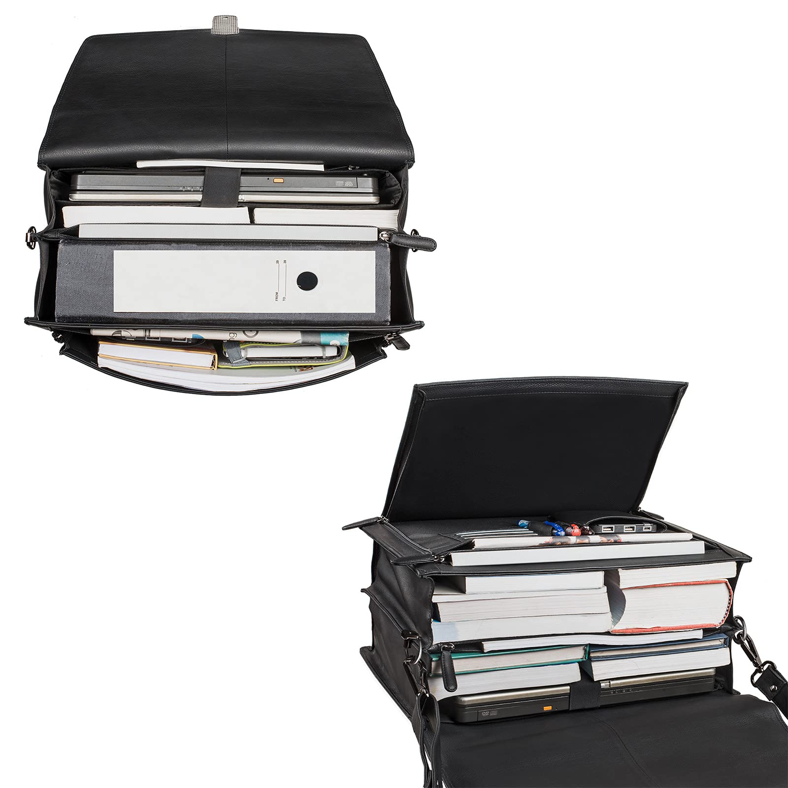 STILORD "Noel Aktentasche Leder Herren Vintage Schwarz Groß klassische Arbeitstasche Bürotasche Umhängetasche Dokumententasche mit Laptopfach 13,3 Zoll und Trolleyschlaufe