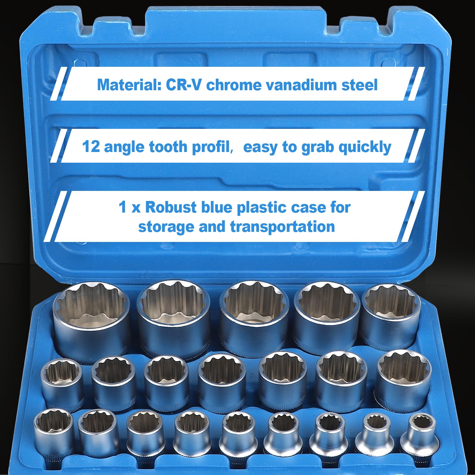 CPROSP 21 Pcs Jeu de Douiles 12 Pans 1/2 8-36mm, clé à Douille 12 Pans 1/2 Jusqua 36mm Acier CR-V, Avec un étui Solide et Facile à Ranger