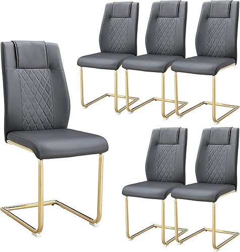 Vista 14 de Sillas De Comedor - Juego de 4 sillas de comedor modernas para cocina, con asiento tapizado de piel sintética, patas de metal con respaldo alto