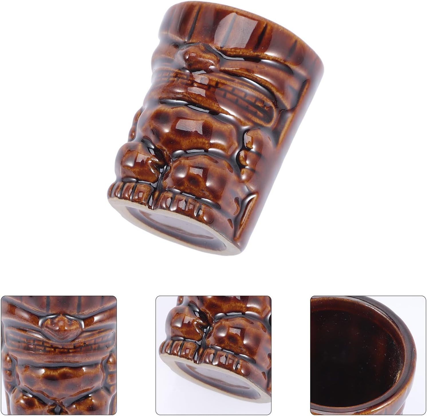 Ceramic Mini Tiki Mug Cocktail Glass Brown Hawaiian Style Wine Cup for Home Party Bar Drinkware