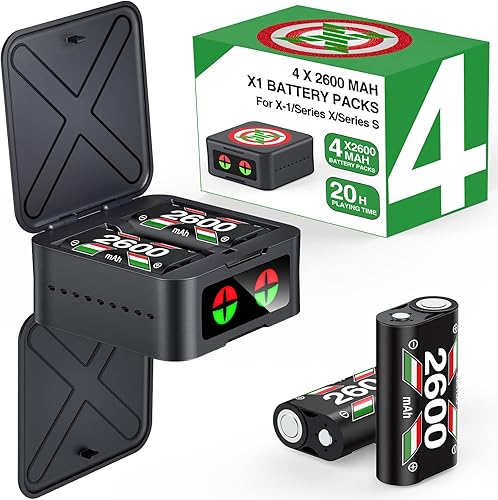 Paquete de baterías de control Xbox con 4 x 2600 mAh recargables para controladores Xbox Series XSXbox One XSElite, estación de carga sin electrodo,