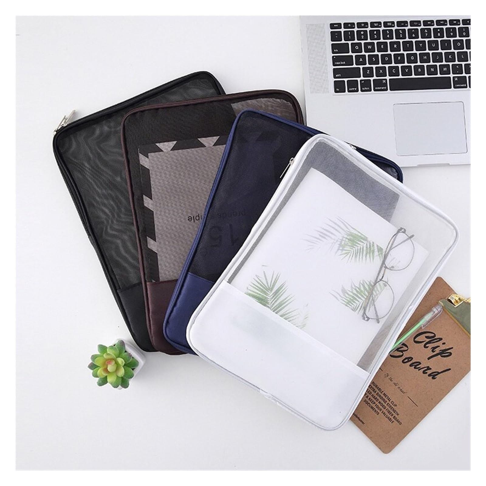 Borse con zip a rete Borsa con cerniera in rete Cartelle tascabili di grandi dimensioni Borsa con cerniera in rete Cartella portadocumenti traslucida for libri Scatola portadocumenti(Black)