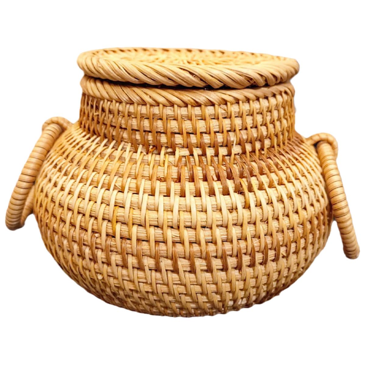 Panier rangement rotin avec couvercle kaki pour organiseur bureau enfant