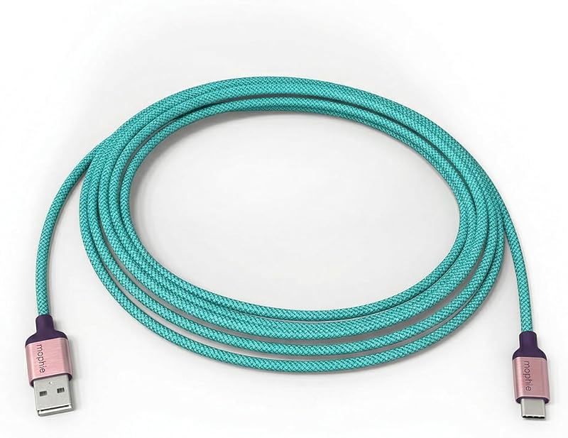 Cable de carga Charge Stream USB-A a USB-C 2.0 de 1 m/3 pies - Cable de carga de nylon trenzado premium compatible con iPhone 17/16/15, iPad Pro, MacBook, AirPods, silicona Enduraflex, verde azulado/morado/rosa