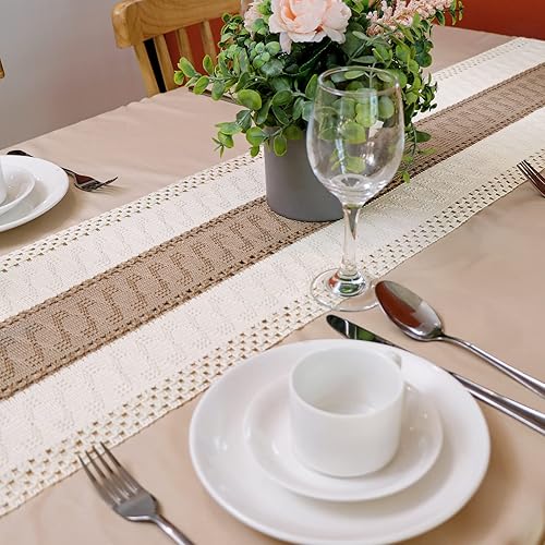 Miniatura 9 de OurWarm - Camino de mesa de macramé estilo granja estilo bohemio moderno decoración rústica de algodón tejido de ganchillo para despedida de soltera