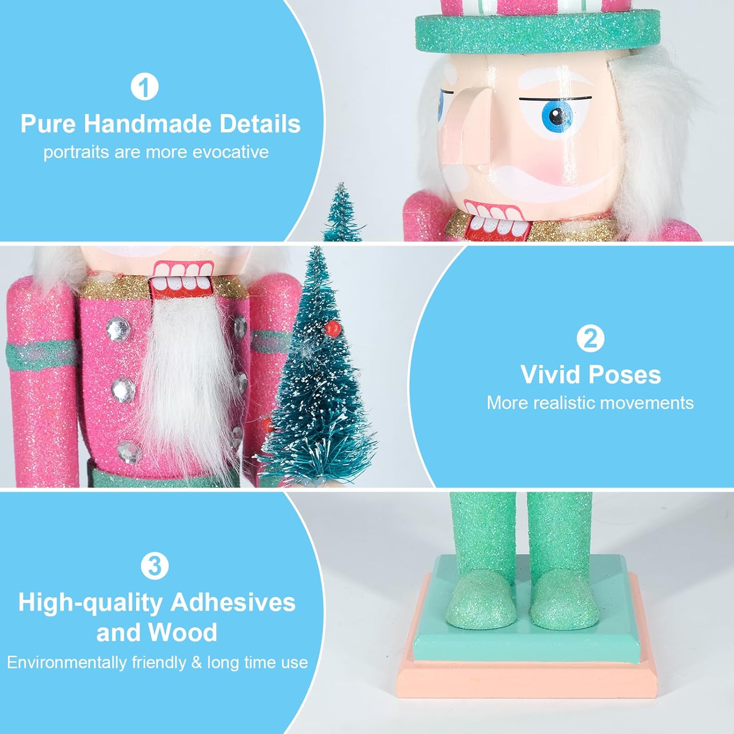 Christmas Nutcracker Decor,15" Wooden Nutcracker Decorations,Collects Nutcracker Ornament for Festival Party Outdoor Xmas Gifts (Pink Christmas Tree)…