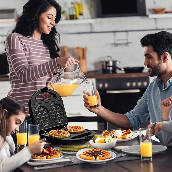 Double Mini Waffle Maker, 750W, Non-Stick Fixed Plates, Black