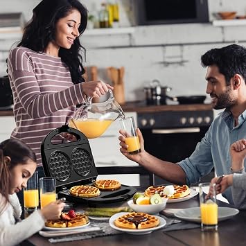 Double Mini Waffle Maker, 750W, Non-Stick Fixed Plates, Black