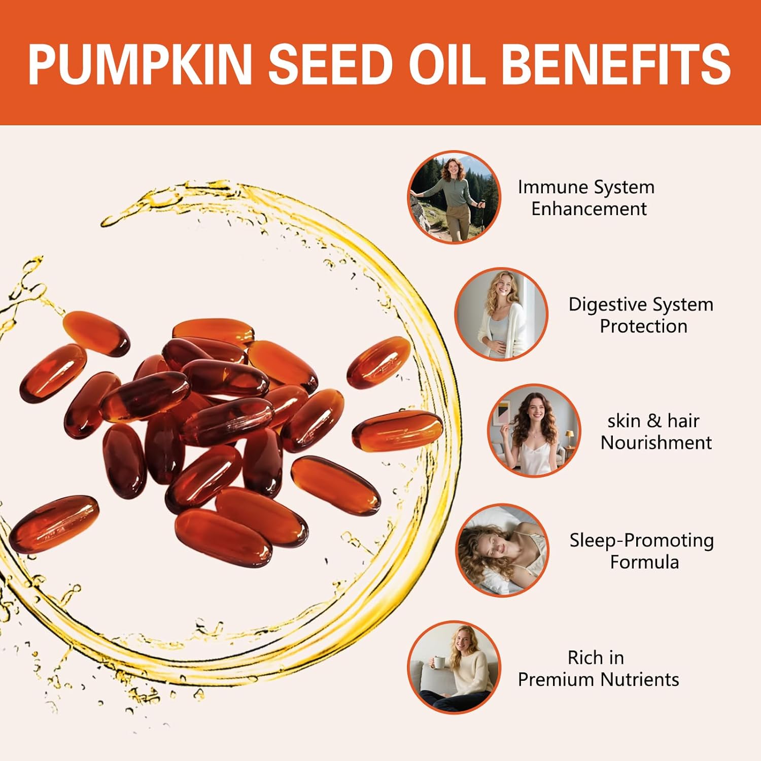 Pumpkin Seed Oil with Saw Palmetto, 3000mg Per Serving, 300 Softgels | Cold Pressed, Pure Virgin Oil, Essential Fatty Acids & Phytosterols | Supports Hair, Urinary, Bladder & Prostate Health | Non-GMO - Image 2