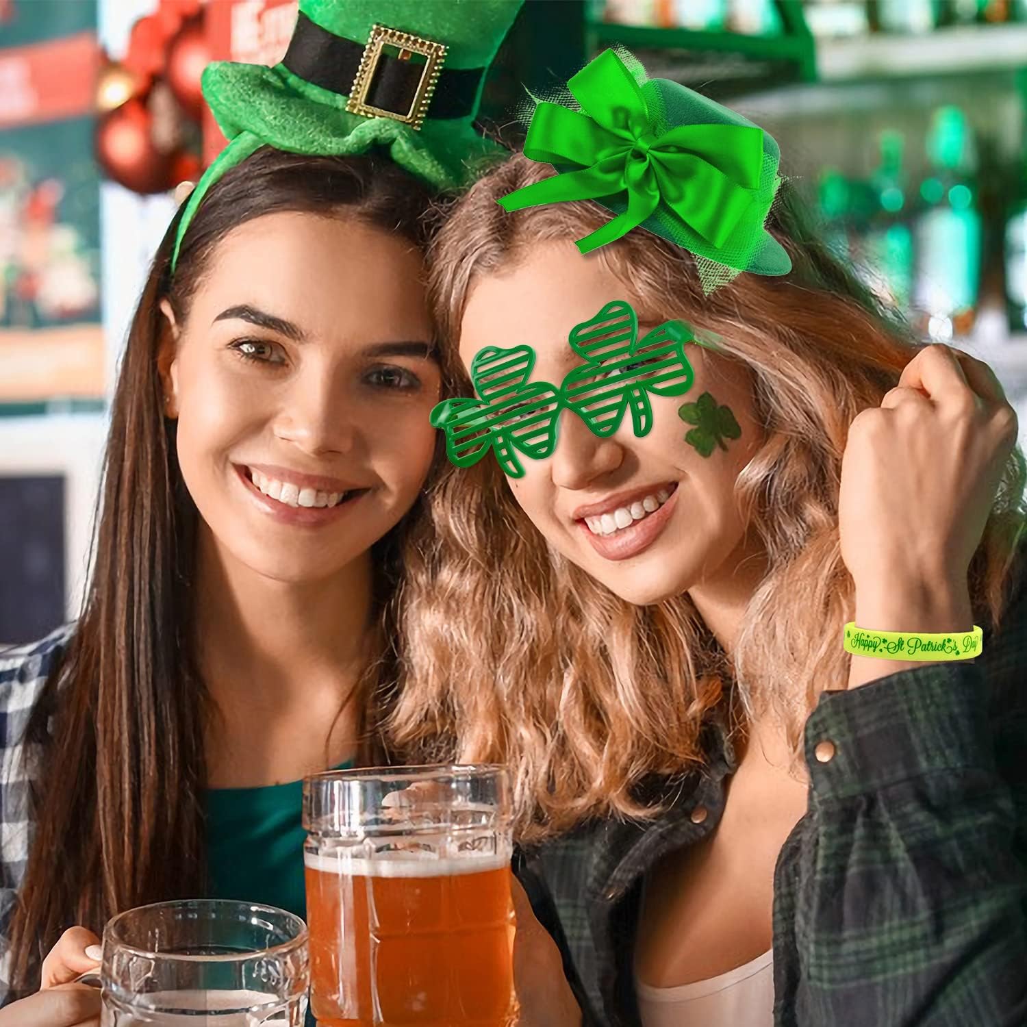 Adults St Patrick's Day Dressing-Up Accessories Set, 13 PCS Green Lucky Irish Party Supplies for Men and Women with Necklaces, Bracelets, Bow Hair Clip, Glasses and Mini Hat Clips : Everything Else