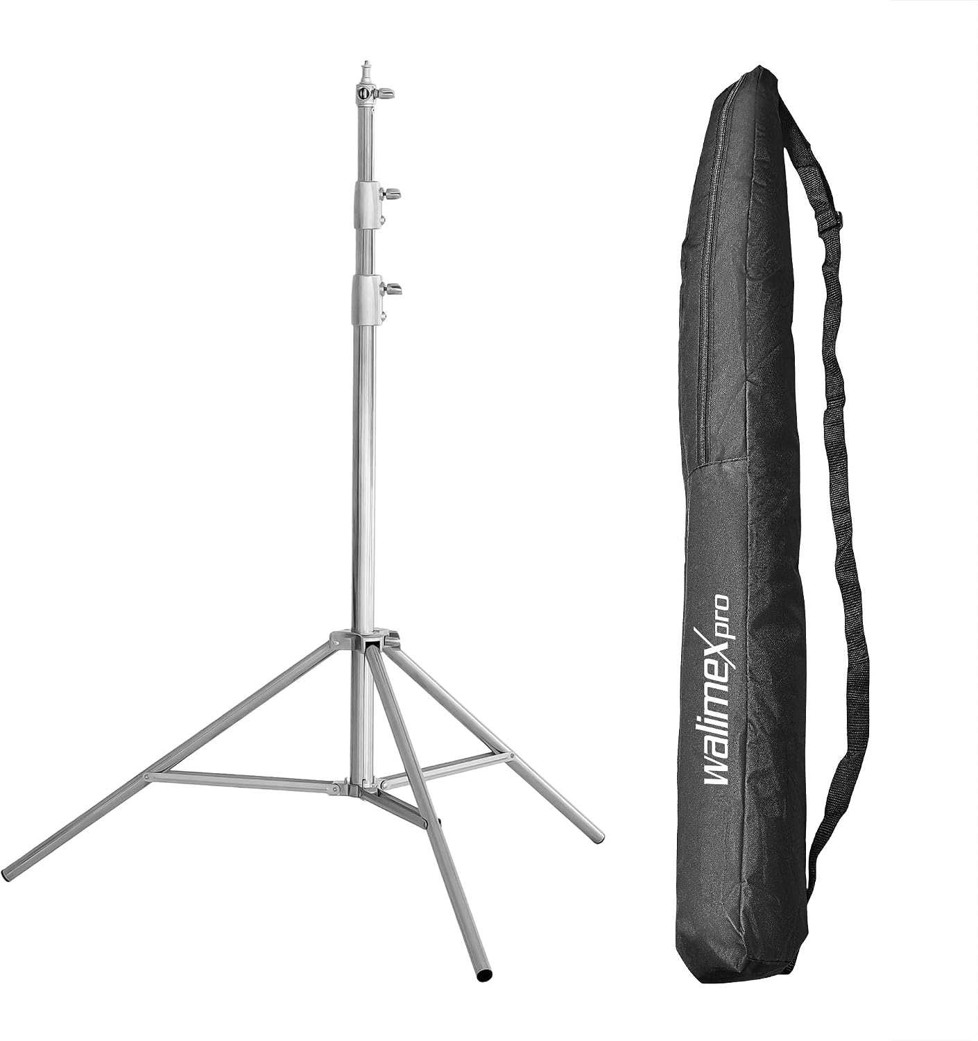 Walimex pro Heavy Duty Stainless Steel Lamp Tripod Maximum Load 15 kg Light Stand Height Adjustable up to 270 cm Flash Tripod Spring Dampened Including Bag & Spigot Adapter with 1/4 & 3/8 Inch Thread