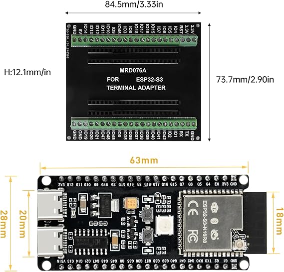 diymore 2 Set ESP32-S3 DevKitC-1 N16R8 Module, with Expansion Board for ESP32 S3 1-N16R8 Development Board with WiFi, Bluetooth 5.0, for ESP32 USB C Connectable Antenna