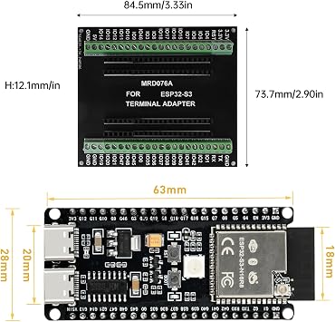 diymore 2 Set ESP32-S3 DevKitC-1 N16R8 Module, with Expansion Board for ESP32 S3 1-N16R8 Development Board with WiFi, Bluetooth 5.0, for ESP32 USB C Connectable Antenna