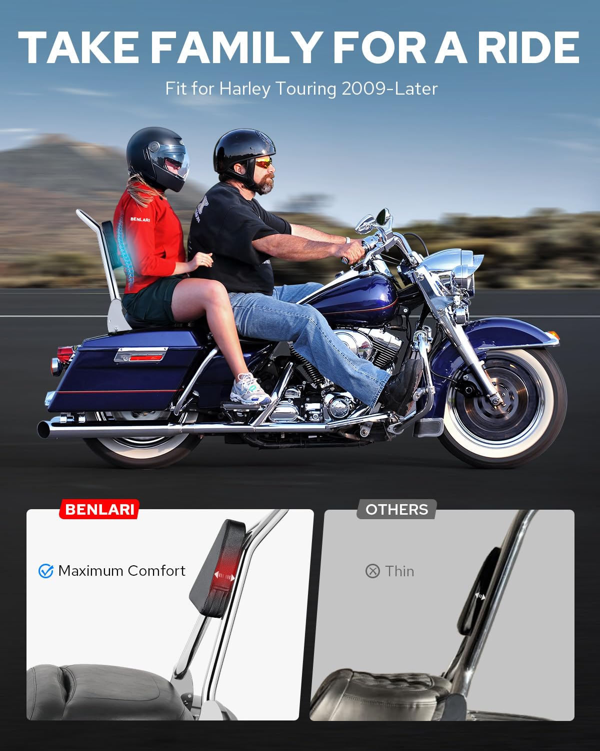 Condition photo showing New/Like New for benlari sissy bar backrest, integrated passenger backrest, quick release detachable sissy bar fit for harley davidson touring street glide road glide road king electra glide 2009-2024 (26inch, chrome)