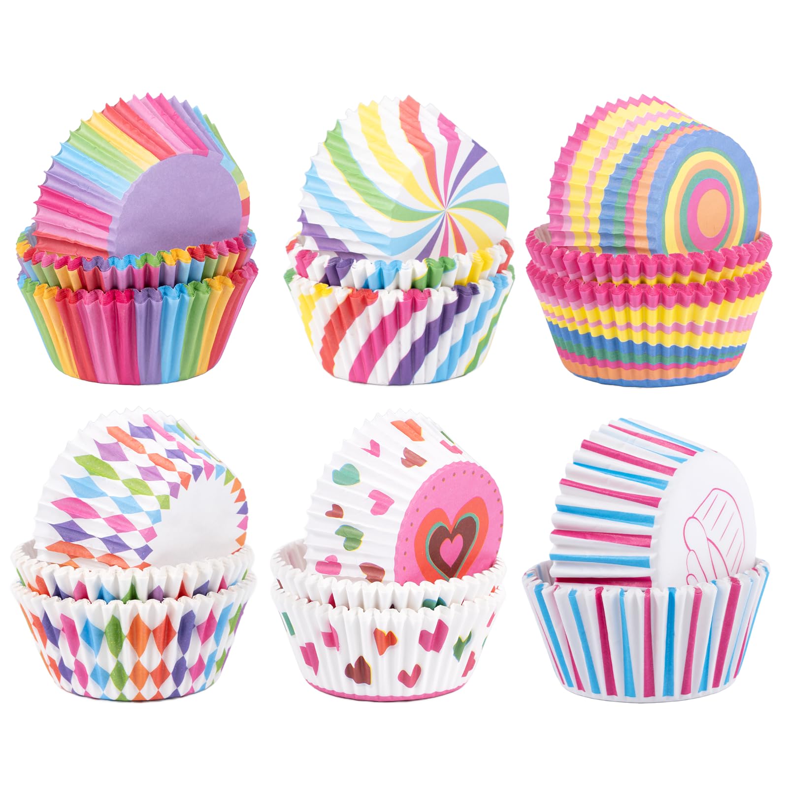 Carehabi Muffin Cases Paper, Pack of 300 Muffins Baking Cups, Cupcake Rainbow Paper Cases Liners Wrappers, for Baking, Dessert, Party, Birthday, Wedding