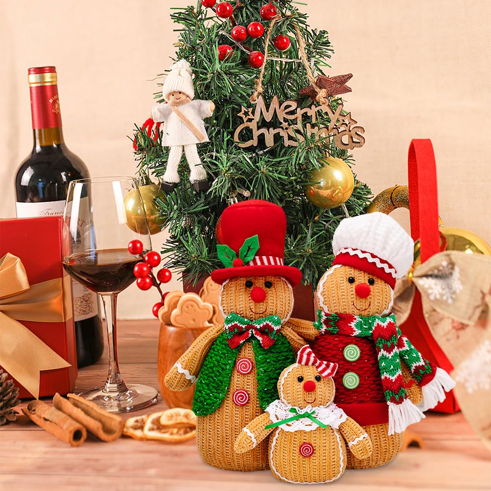Eforcase 3 figuras navideñas de peluche de hombre de jengibre con sombrero y bufanda, adorno de muñeca de hombre de jengibre, decoración del hogar, ventana de Navidad, bandeja escalonada, decoración
