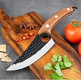 Faca Artesanal para Churrasco com Lâmina de Aço Inox, Cabo de Madeira Rústico, com Bainha de Couro