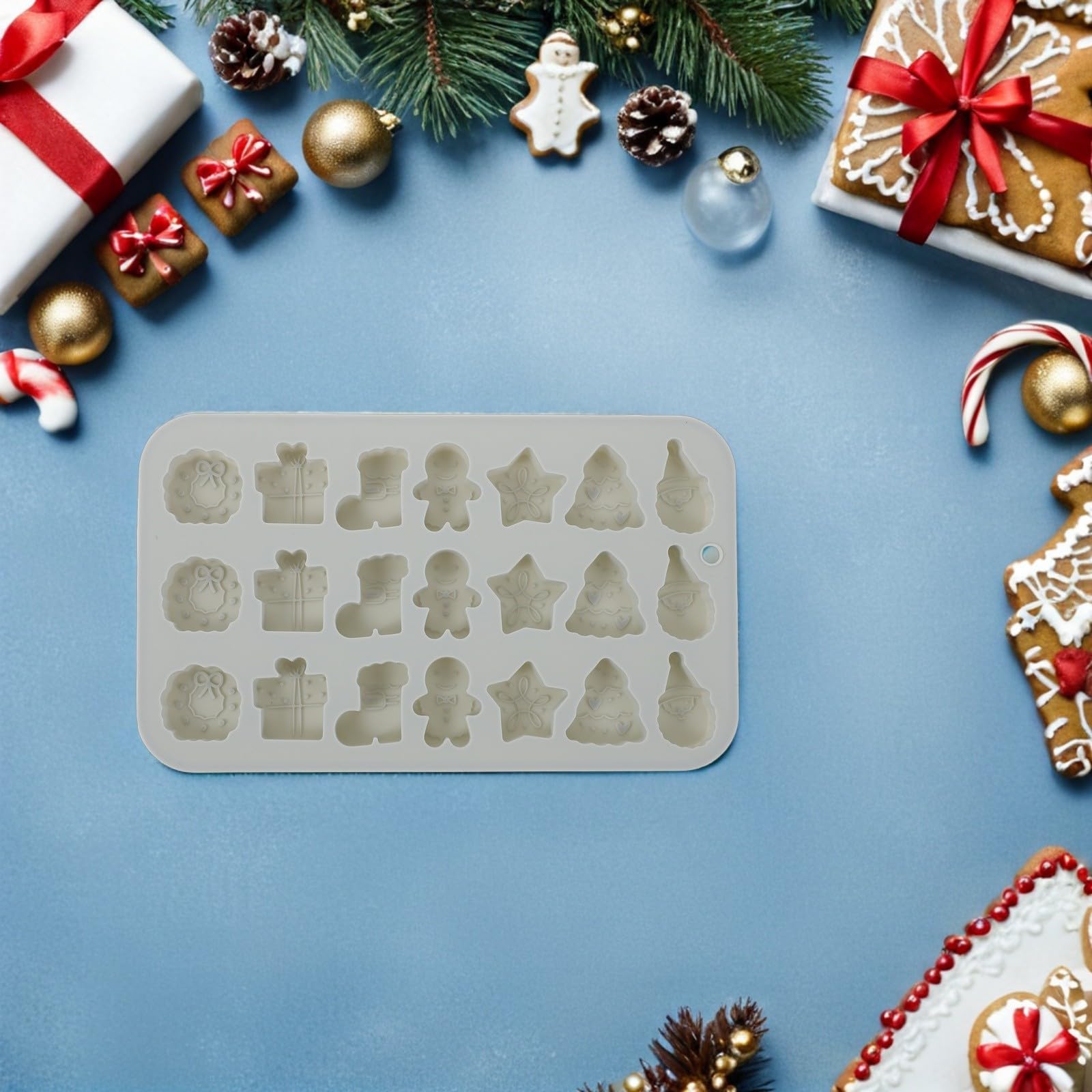 NUOBESTY 10 Unidades Molde de Silicona Navideño de 21 Cavidades Diseños 3d