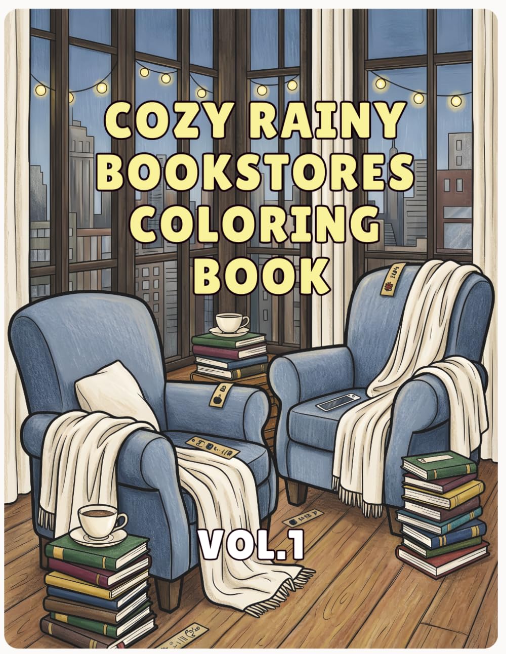 Cozy Rainy Bookstores Coloring Book: Bold & Easy Relaxing Bookstore Scenes with Rainy Cafés, Reading Nooks, Fantasy Libraries, Cozy Corners, and Magical Unicorn Moments for Teens and Adults