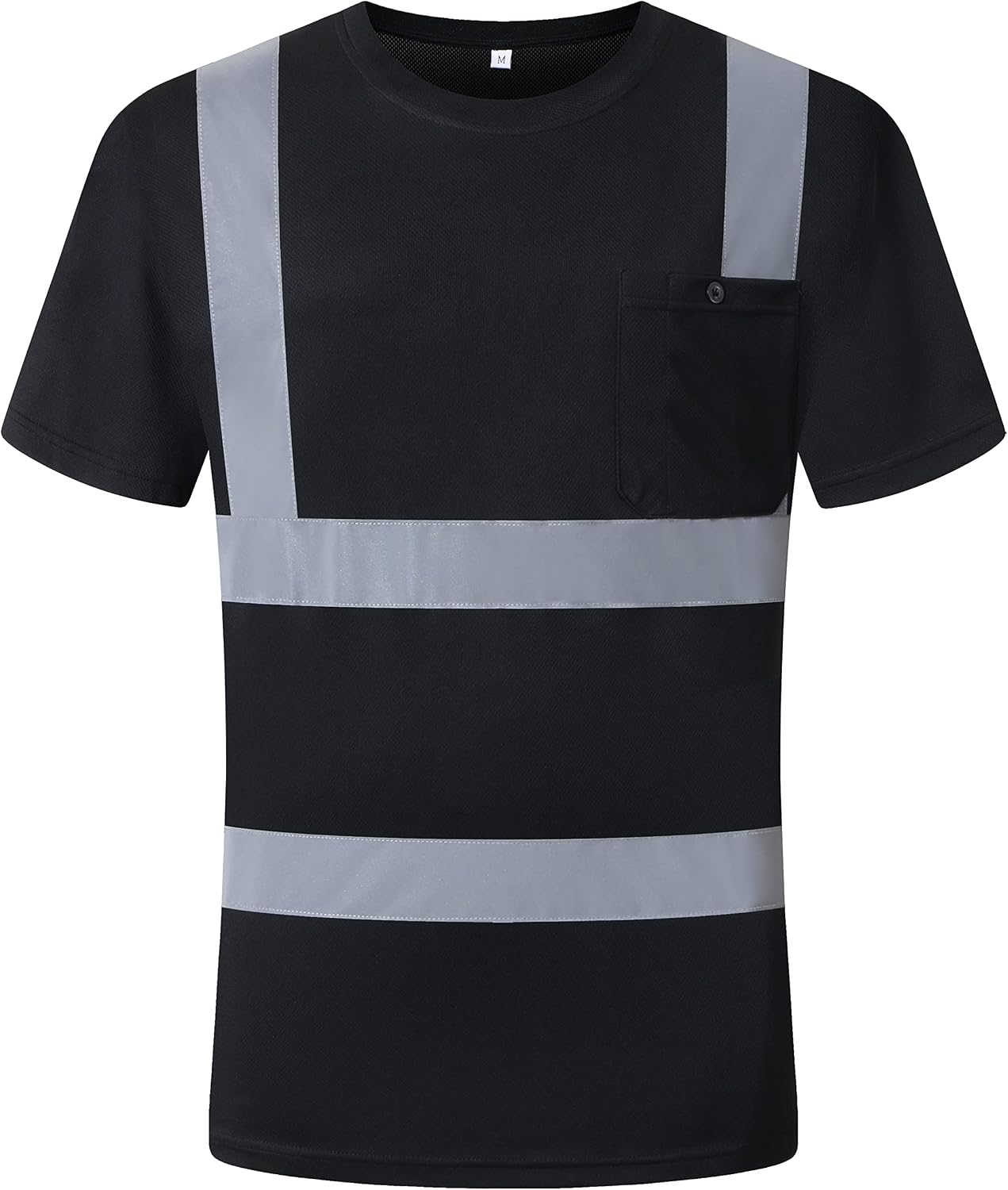 JKSafety Hi-Vis Reflective Safety Apparel | Daily Work T-Shirt Black Color with Sewed Retro-Reflective Strips | ANSI Compliance (77-Black, M)