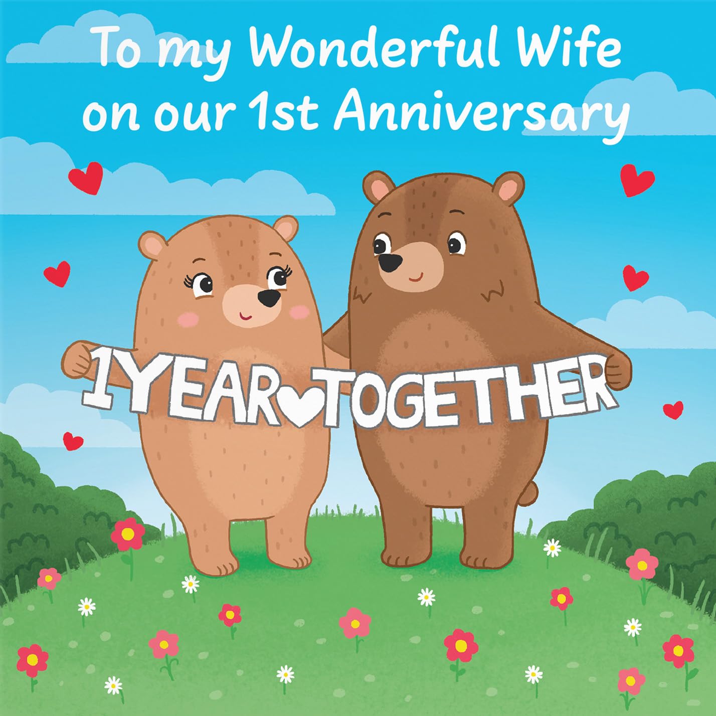 Hunts England, Wife 1st Anniversary Card, Paper Anniversary, First Anniversary, 1 Year, Cute Fun Bears Card - Image 2