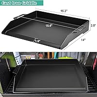 Vista 3 de Hiorucet Plancha de hierro fundido de 18 pulgadas, placa superior plana grande para parrillas de gas y horno de cocina, parrilla universal con asas