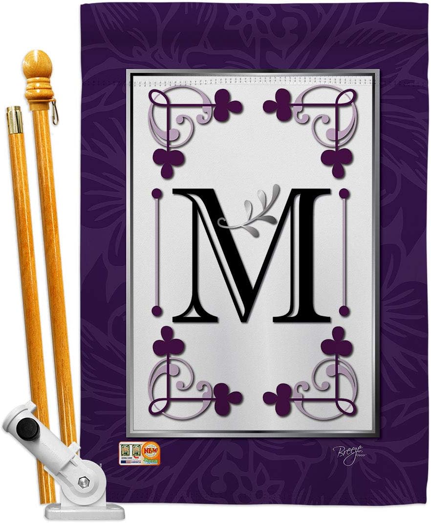 Classic M Initial House Flag Monogram Country Living Simply Beauty Floral Vintage Letter Everday Small Decorative Gift Yard Banner Made In USA 28 X 40