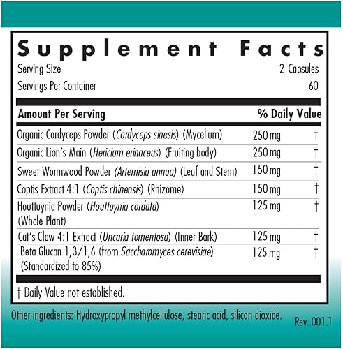 Miniatura 2 de Nutricology - Suplemento de defensa de fitogarrapatas - Complejo de hongos, extracto de hongos, melena de león, cordyceps, beta-glucanos, cápsulas
