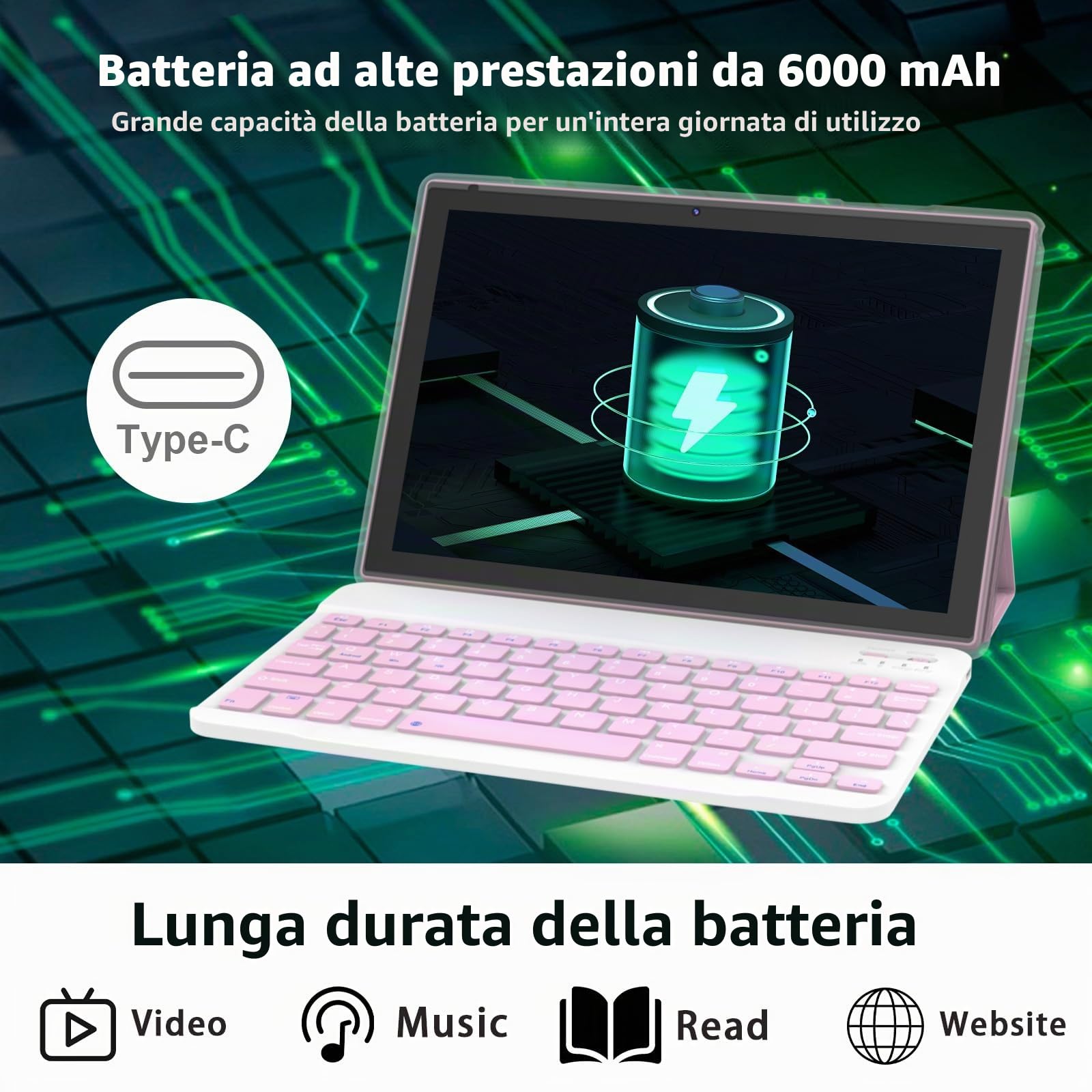 Tablet Android 15, 10 pollici 12 GB RAM+64 GB ROM/2 TB tablet espandibile, 1280 * 800 HD touch screen, 5G WiFi6 BT 5.0, tablet 2 in 1 con custodia per tastiera mouse stilo rosa