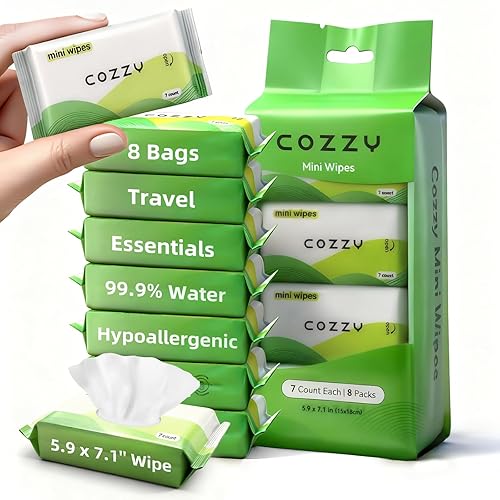 COZZY Mini toallitas de viaje ultracompactas, suaves y agradables al tacto, sin perfume, sin alcohol, sin parabenos, ideales para adultos, niños y
