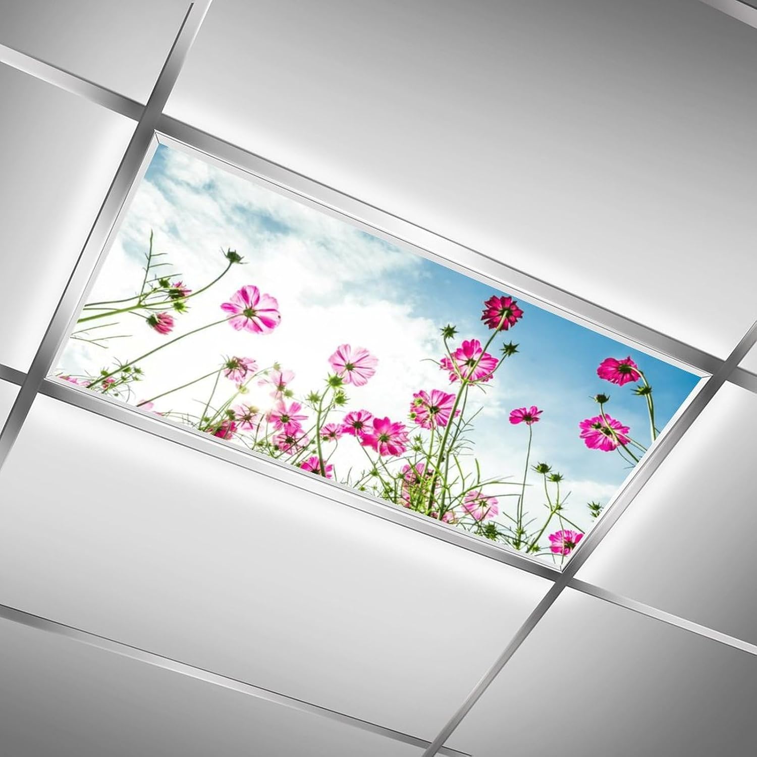 2PCS Fluorescent Light Covers for Classroom Ceiling Lights Magnetic Light Covers,Fluorescent Light Filters for School Home Office Drop Ceiling Lamp Decor Light Filters（Flower）