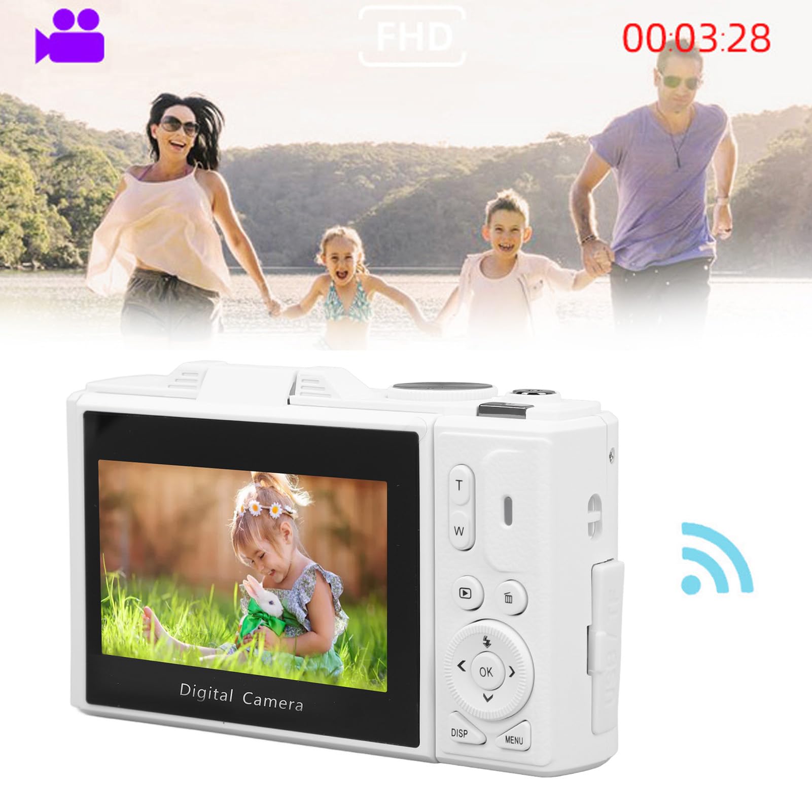 Appareil Photo Numérique 4K, Zoom Numérique 18X Autofocus, Appareil Photo sans Miroir WiFi avec écran Rabattable de 3 Pouces et Capteur Haute Résolution aux Anniversaires (White)