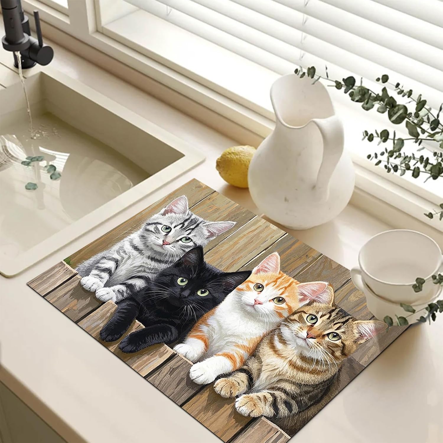 HOMETITUTE Stove Top Cover 28x20 Inch Diatomite Glass Stovetop Decorator Mat Pet Theme Cute Cat Kitchen Decor Electric Stove Glass Top Cover Heat Resistant Pad Non Slip Protector