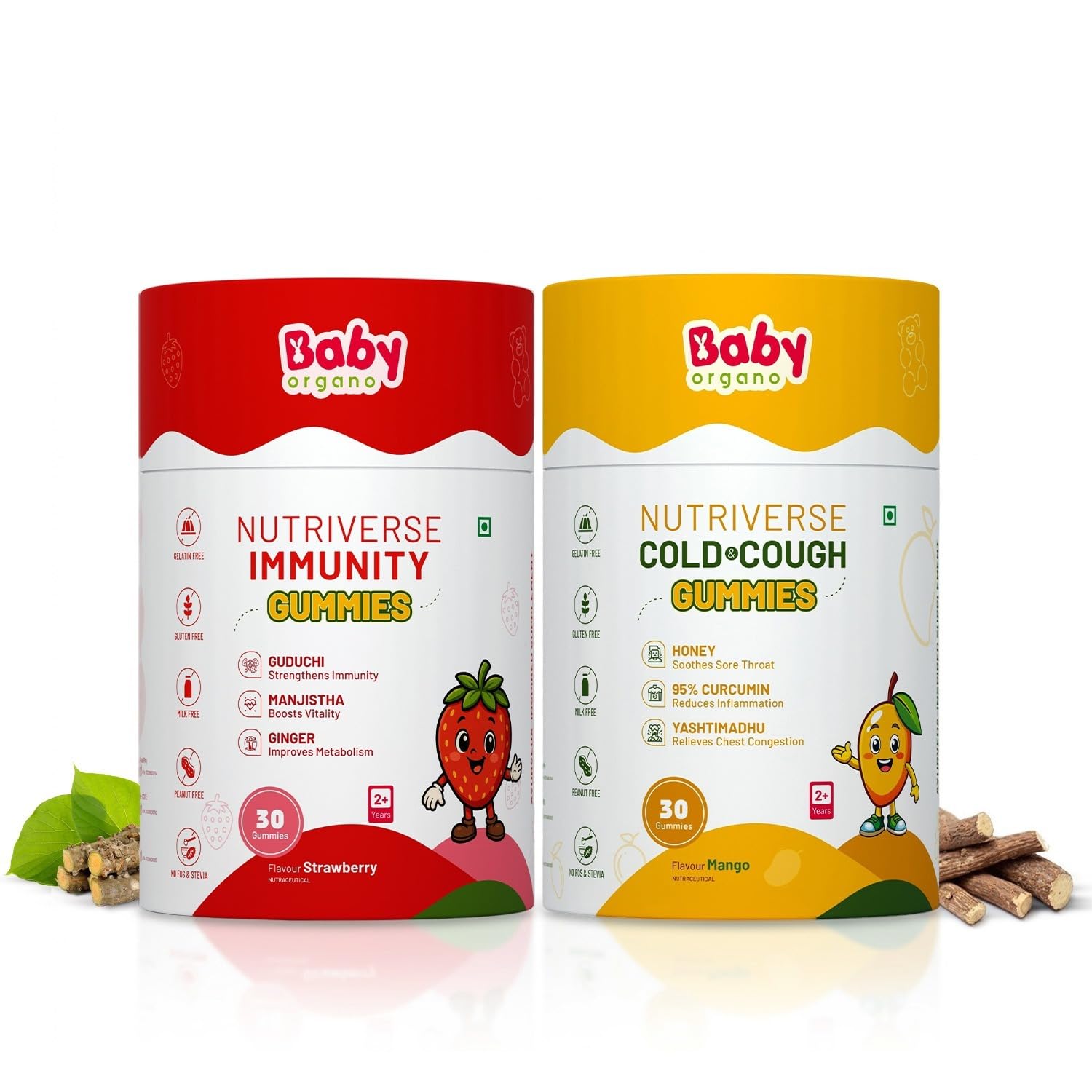BabyOrgano Nutriverse Immunity Gummies (Strawberry) + Cold & Cough Gummies (Mango) Combo | Ayurvedic Wellness Duo for Kids | 30 Gummies Each | Gelatin-Free, Gluten-Free, Soy-Free-image-18