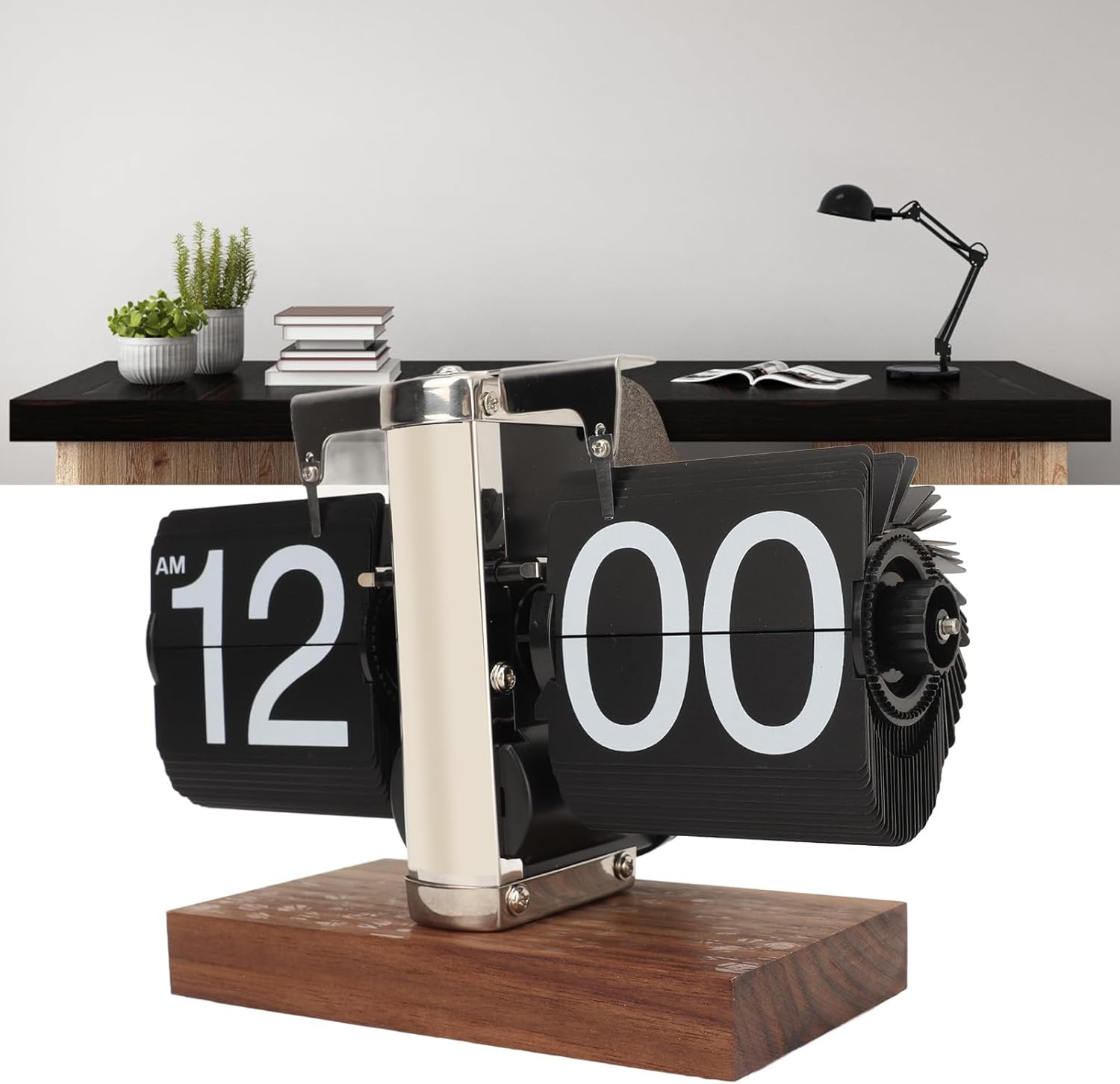 Dpofirs Retro Flip Desk Shelf Clock, Auto Flip Desk Table Clock, Classic Mechanical Digital Display Battery Powered, 12 Hours Modern Digital Mechanical Retro Flip Down Clock for