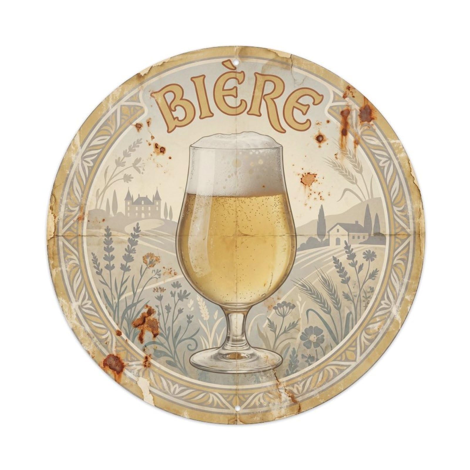 Beer Culture Pub Brewery French Foam Mug Market Travel Metal Tin Sign