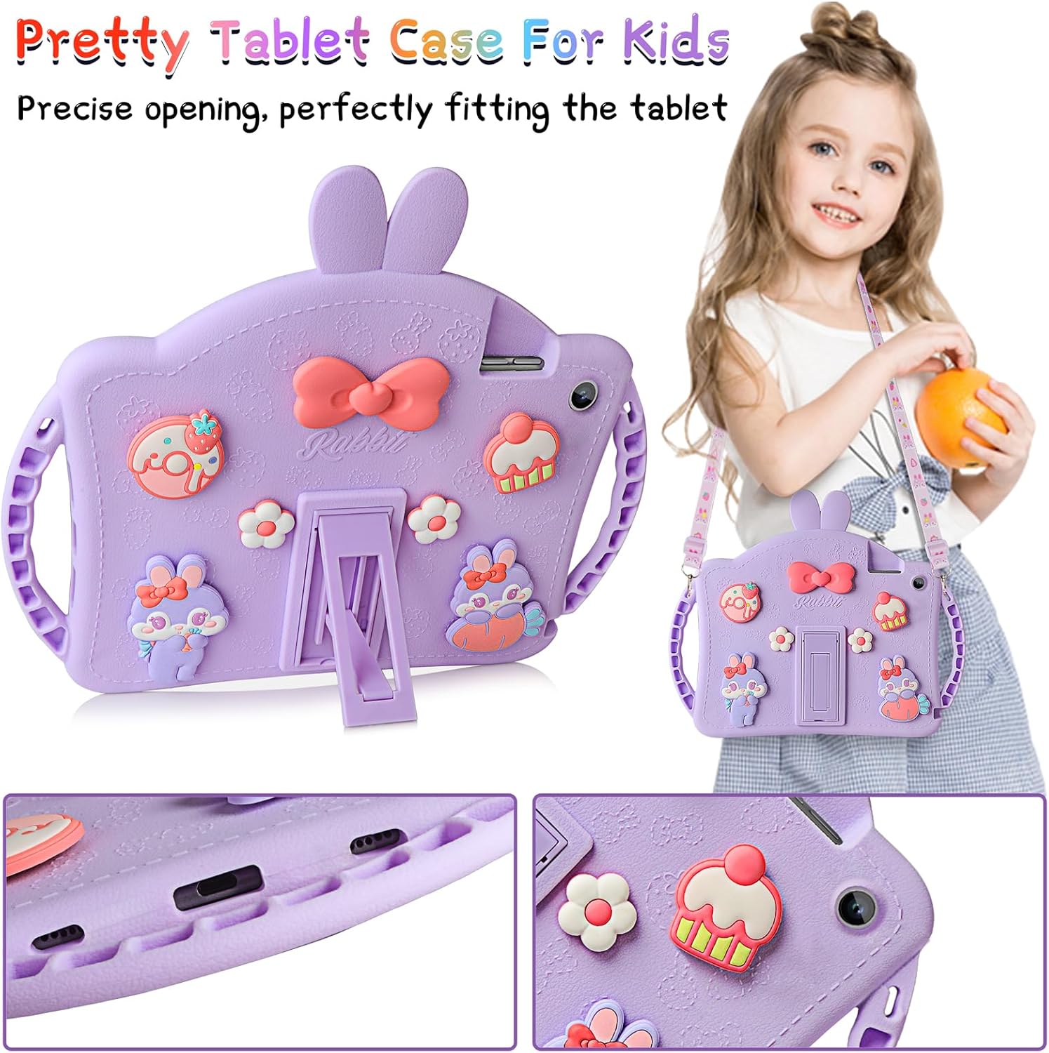 VOFUOE for Samsung Galaxy Tab A9 Plus Case Kids Girls for Galaxy Tab A9+ Cases with Screen Protector Shoulder Straps Handle Rabbit Soft Silicone Tablet Cover for Galaxy Tab A9 Plus 11'' 2023-Purple