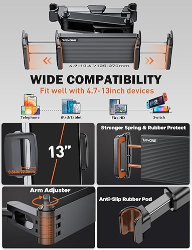 Miniatura 6 de Tryone Soporte para tablet para reposacabezas de automóvil, soporte elástico para tabletas para asiento trasero para niños, soportes de asiento de