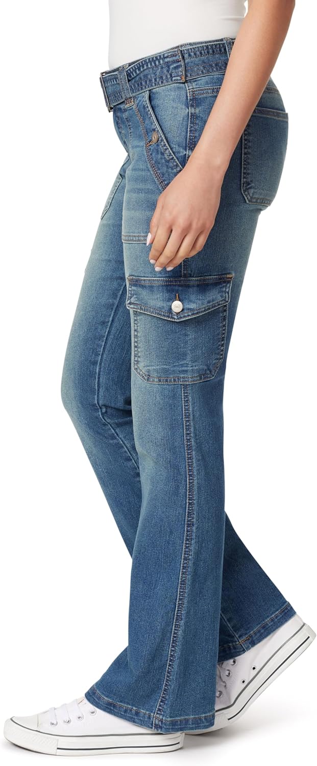 WallFlower Jeans for Women Feisty Curvy Cargo Low Rise Belted Insta Stretch Flare Juniors, (Standard and Plus) - Image 3